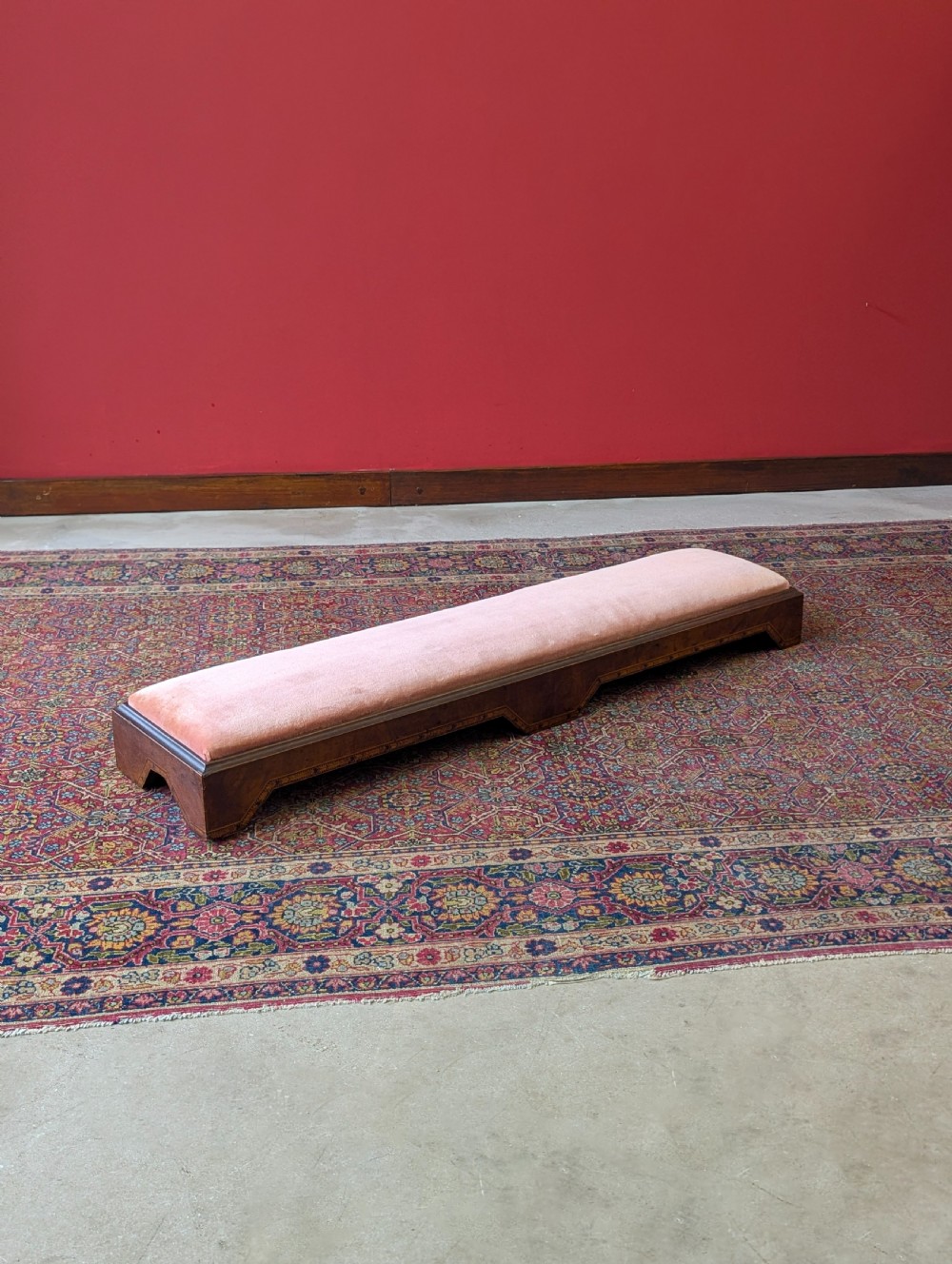 Antique Victorian Inlaid Mahogany Long Footstool c.1870 View III