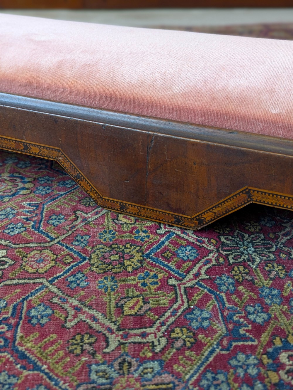 Antique Victorian Inlaid Mahogany Long Footstool c.1870 View VI