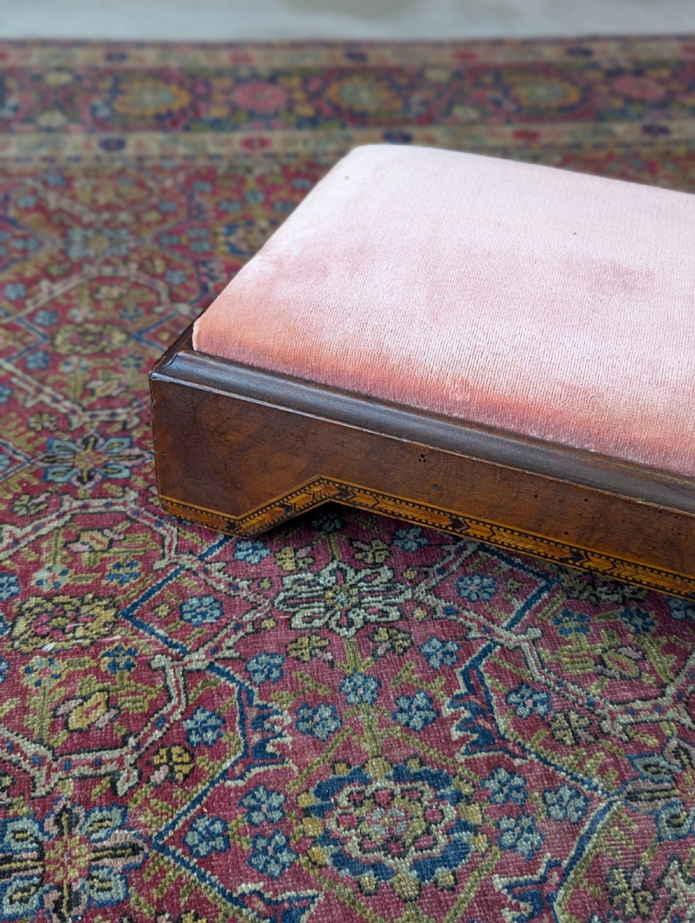 Antique Victorian Inlaid Mahogany Long Footstool c.1870 View VII