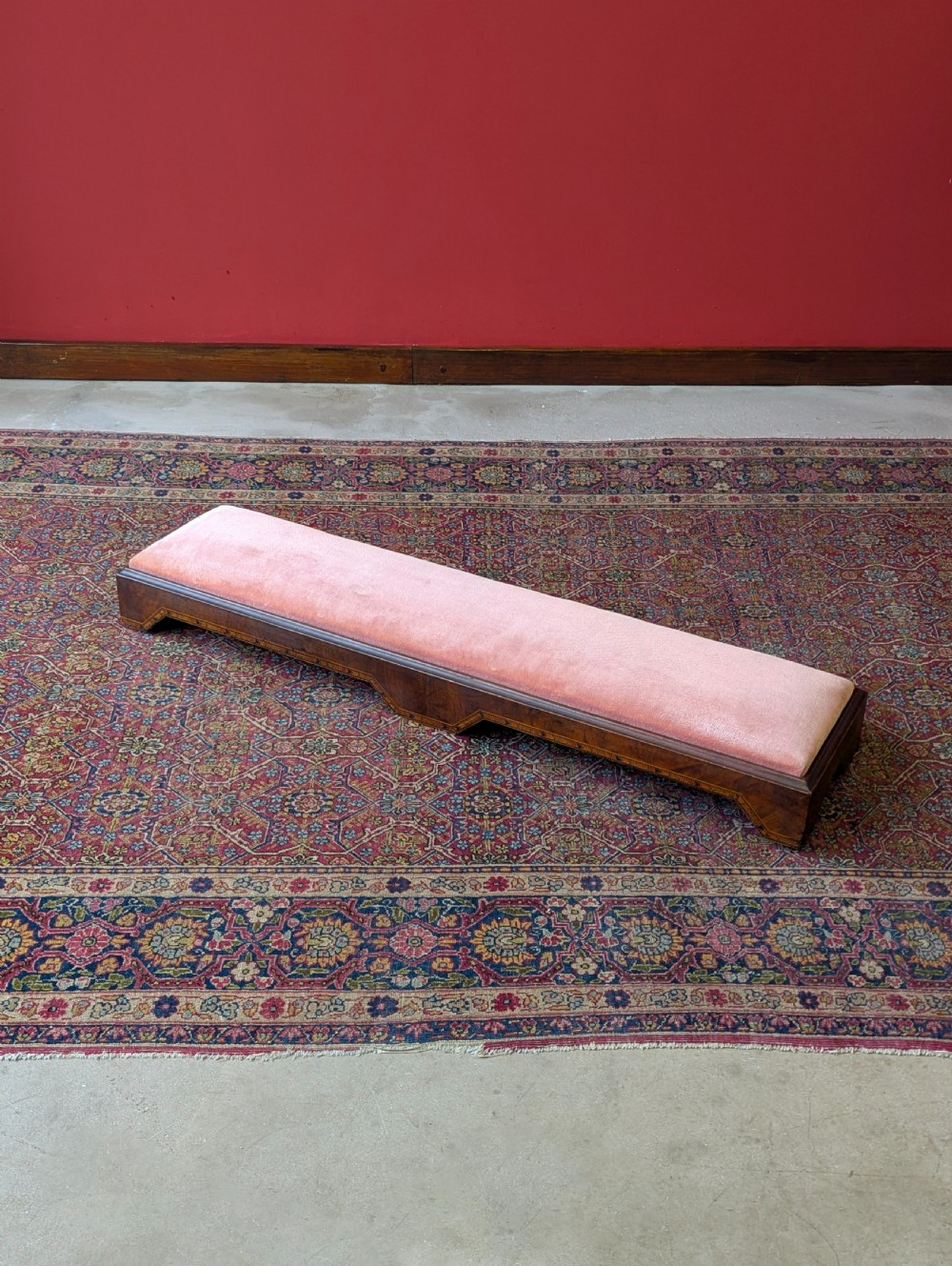 Antique Victorian Inlaid Mahogany Long Footstool c.1870 View VIII