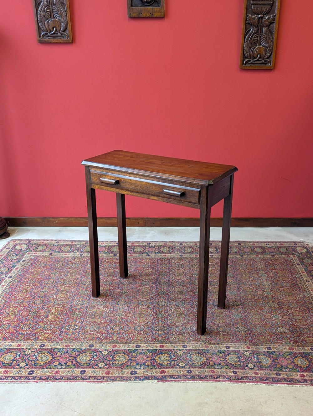 Antique Narrow Oak Side Table with Drawer c.1920