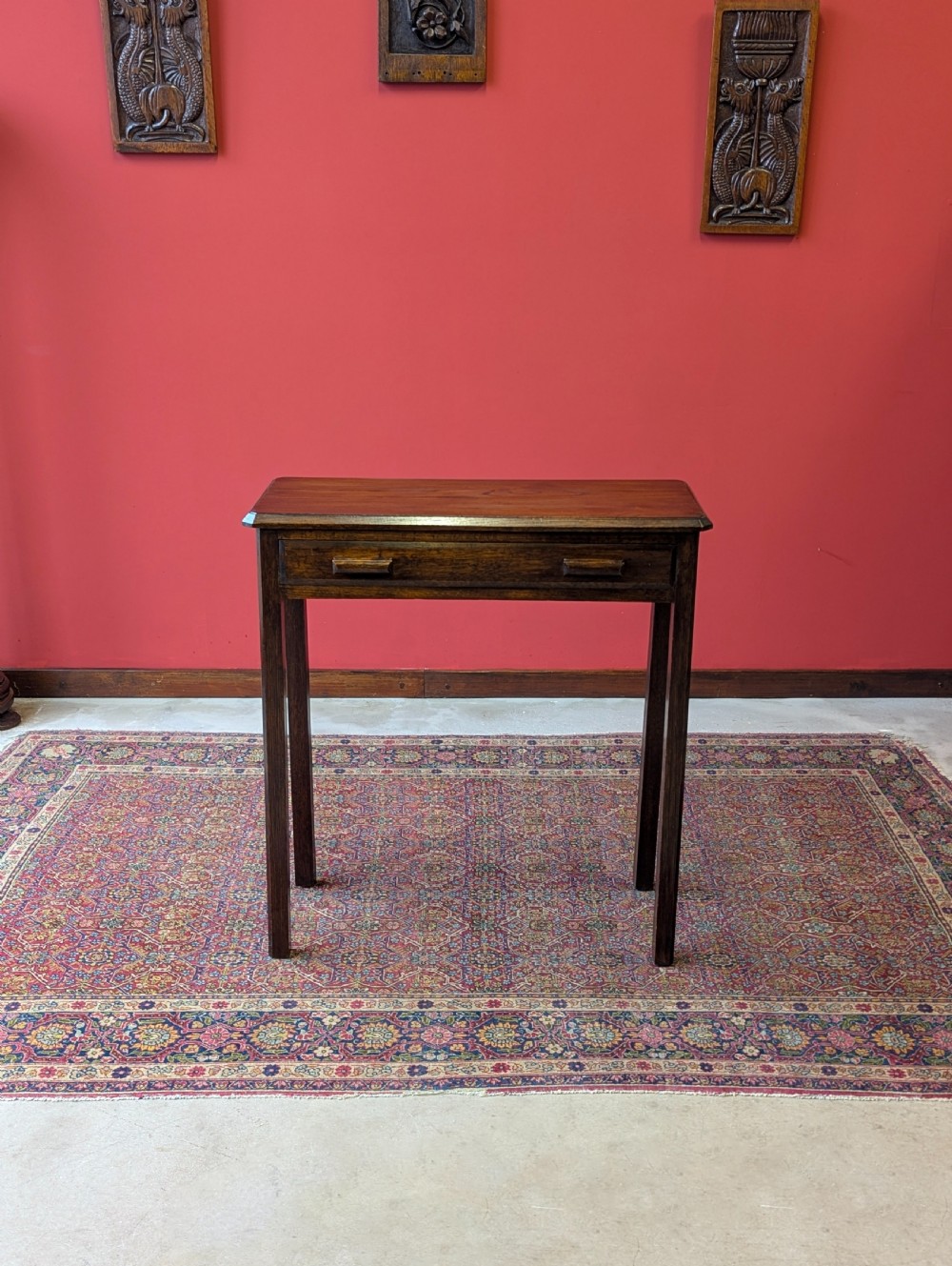 Antique Narrow Oak Side Table with Drawer c.1920 View II