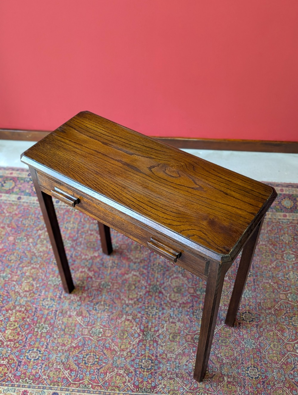 Antique Narrow Oak Side Table with Drawer c.1920 View III