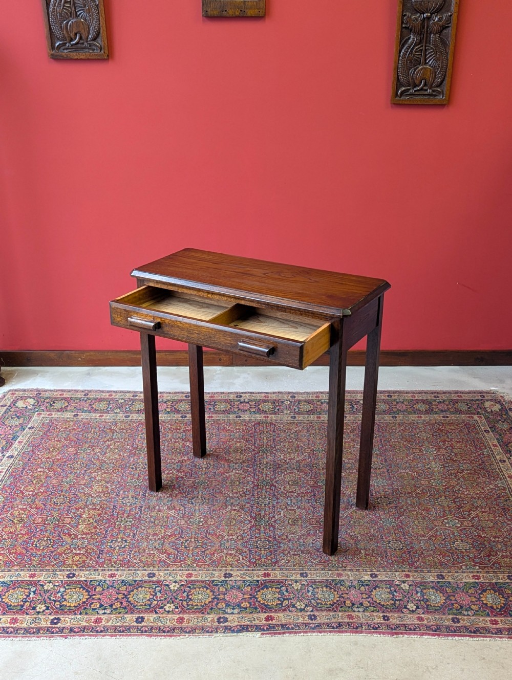 Antique Narrow Oak Side Table with Drawer c.1920 View IV