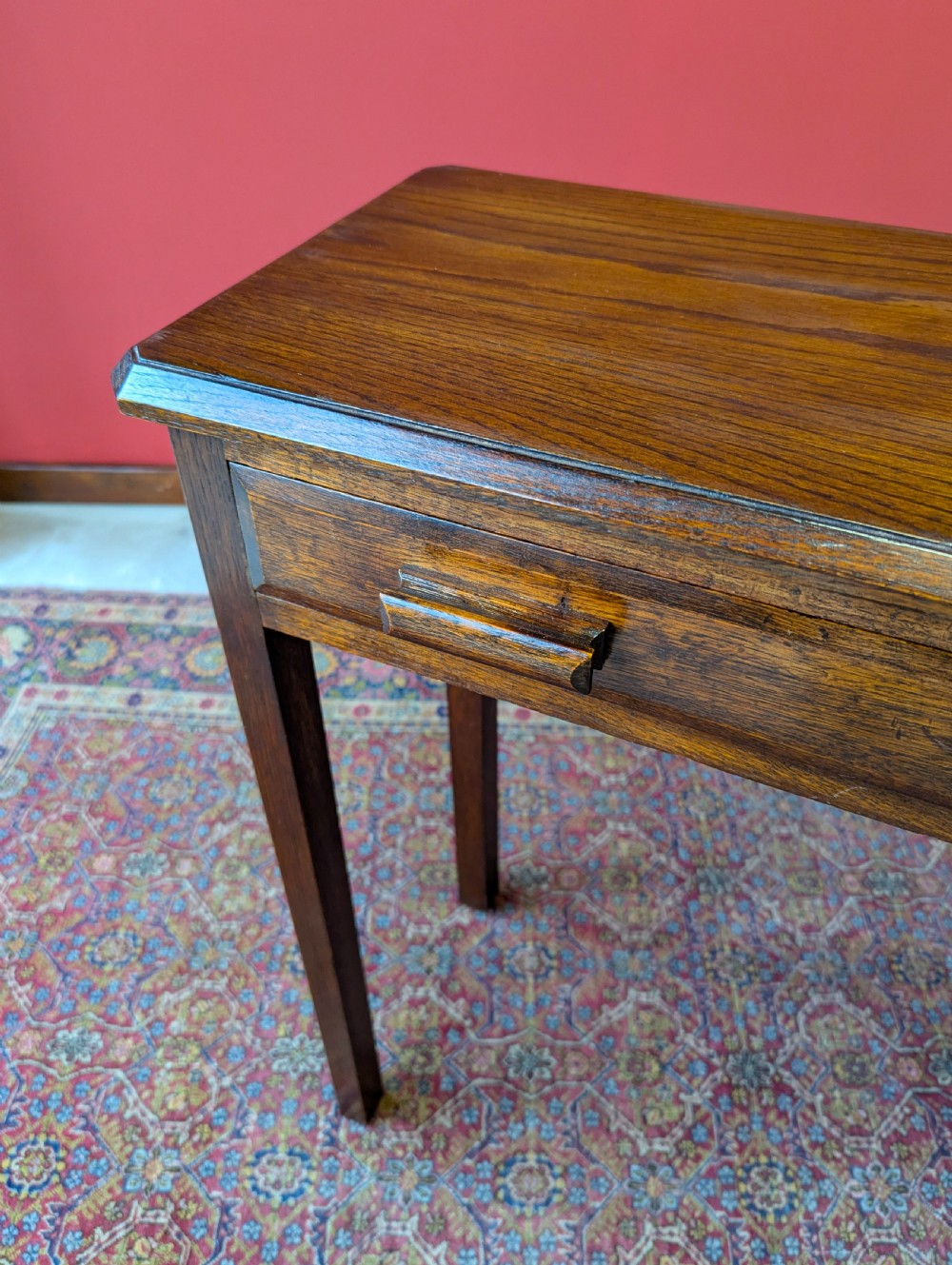 Antique Narrow Oak Side Table with Drawer c.1920 View VI