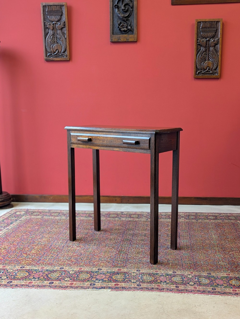 Antique Narrow Oak Side Table with Drawer c.1920 View VII