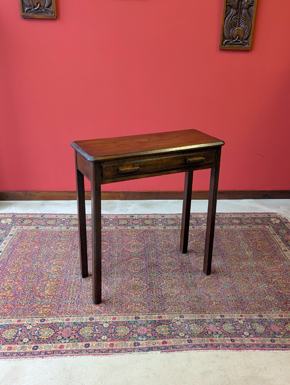 Antique Narrow Oak Side Table with Drawer c.1920 View VIII