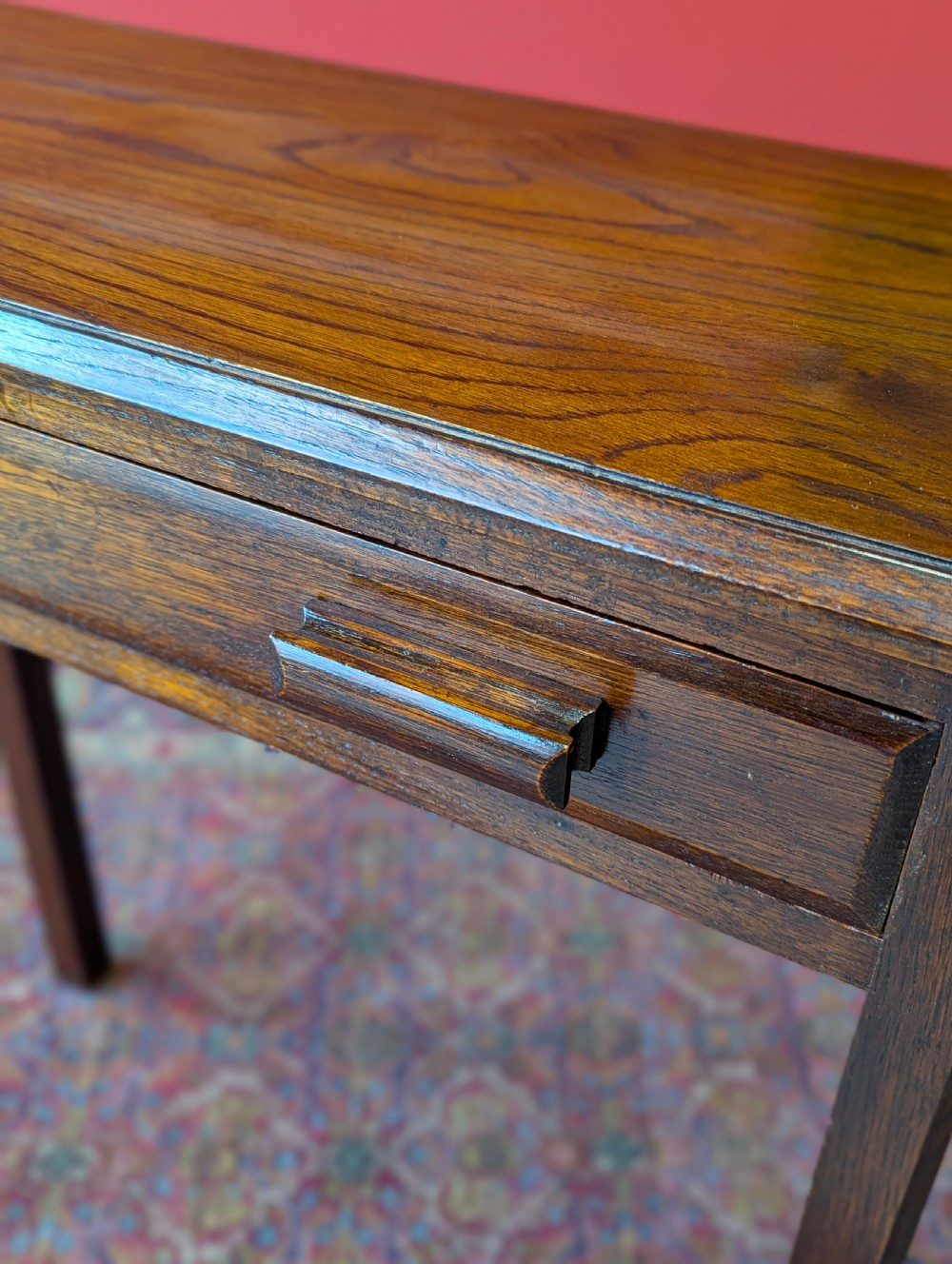 Antique Narrow Oak Side Table with Drawer c.1920 View IX