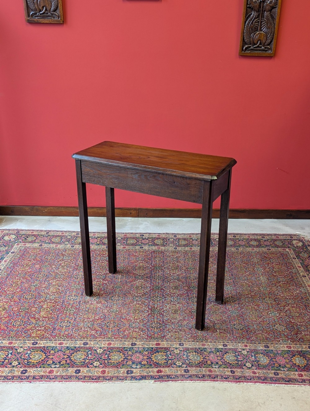Antique Narrow Oak Side Table with Drawer c.1920 View X