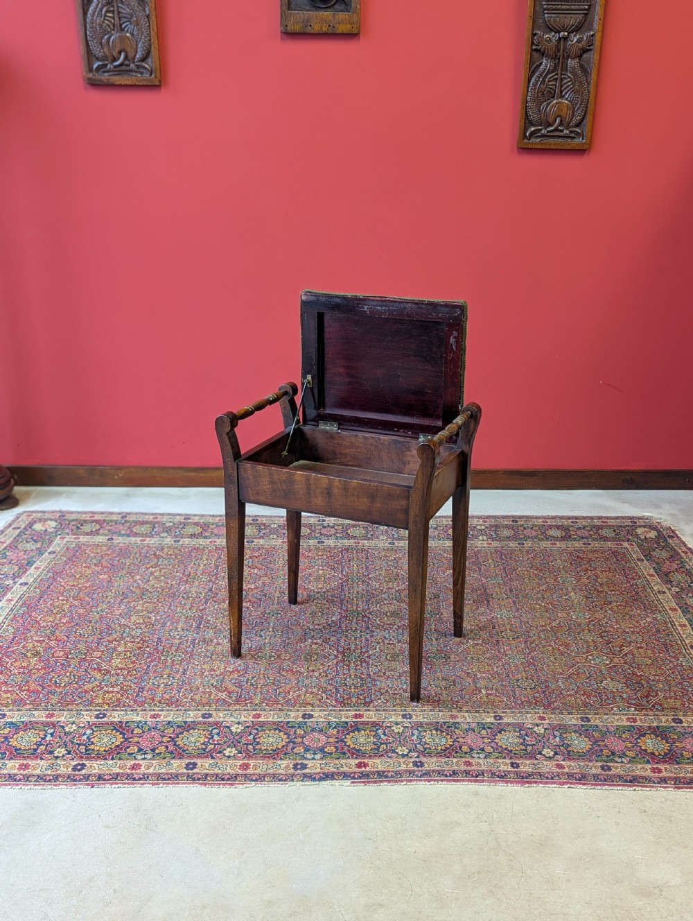 Antique Edwardian Mahogany Piano Stool with Storage c.1910 View IV