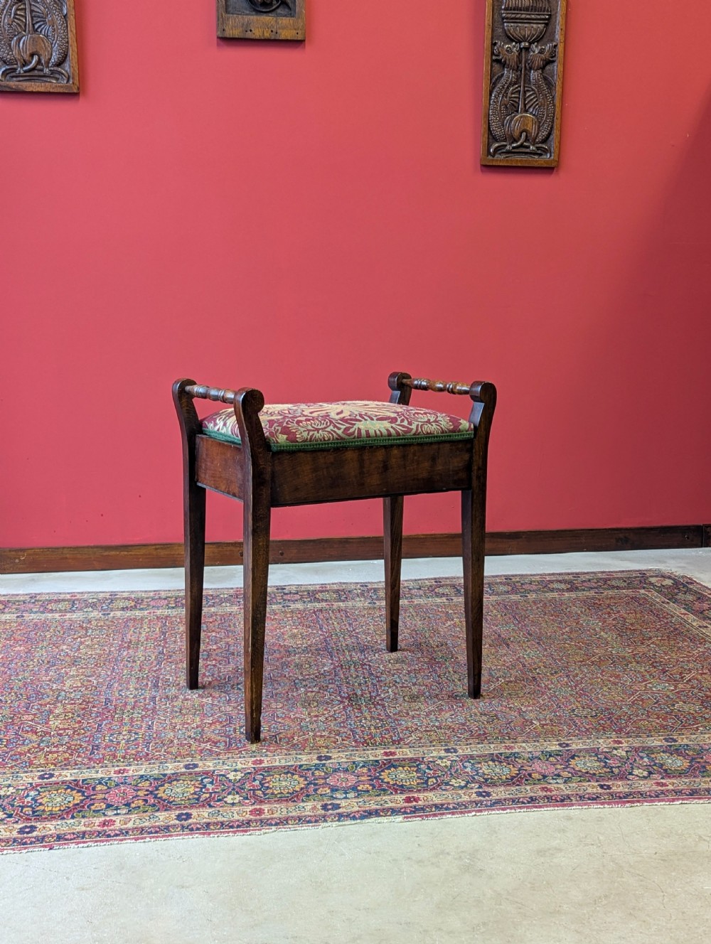 Antique Edwardian Mahogany Piano Stool with Storage c.1910 View VII
