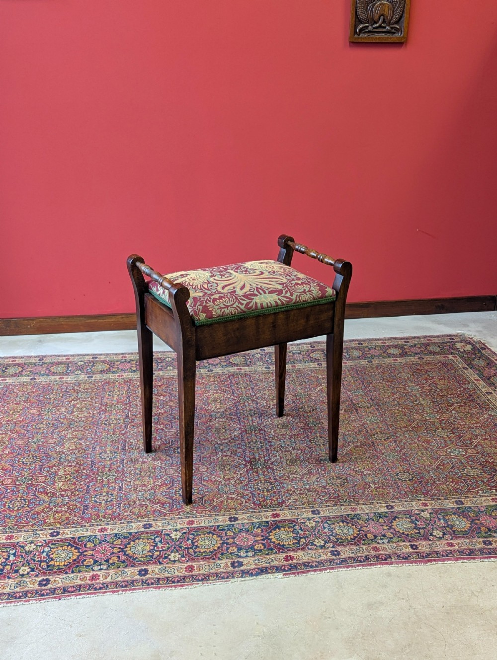 Antique Edwardian Mahogany Piano Stool with Storage c.1910 View X