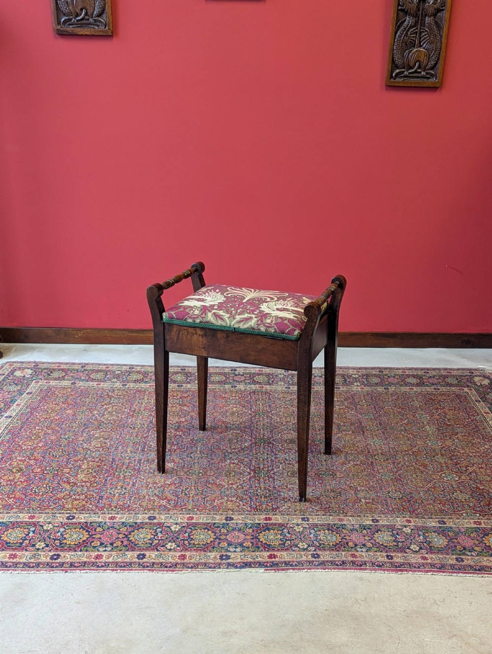 Antique Edwardian Mahogany Piano Stool with Storage c.1910 View XI
