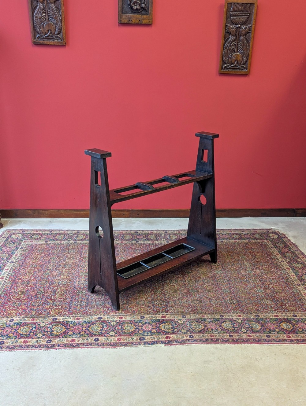 Antique Arts & Crafts Oak Umbrella Stand c.1900 View IX