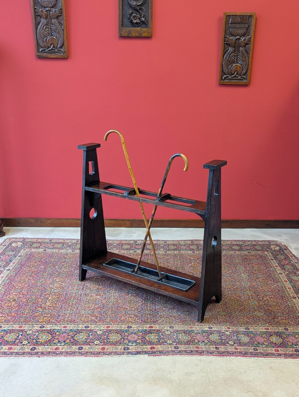Antique Arts & Crafts Oak Umbrella Stand c.1900 View X