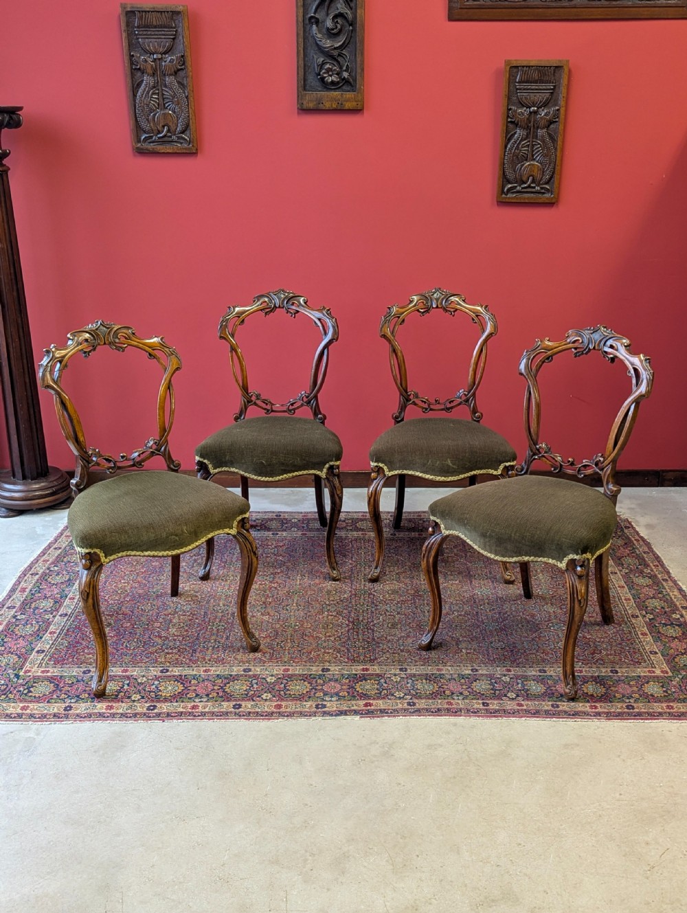 Antique Victorian Walnut Carved Balloon Back Chairs – Set of Four c.1870 View II