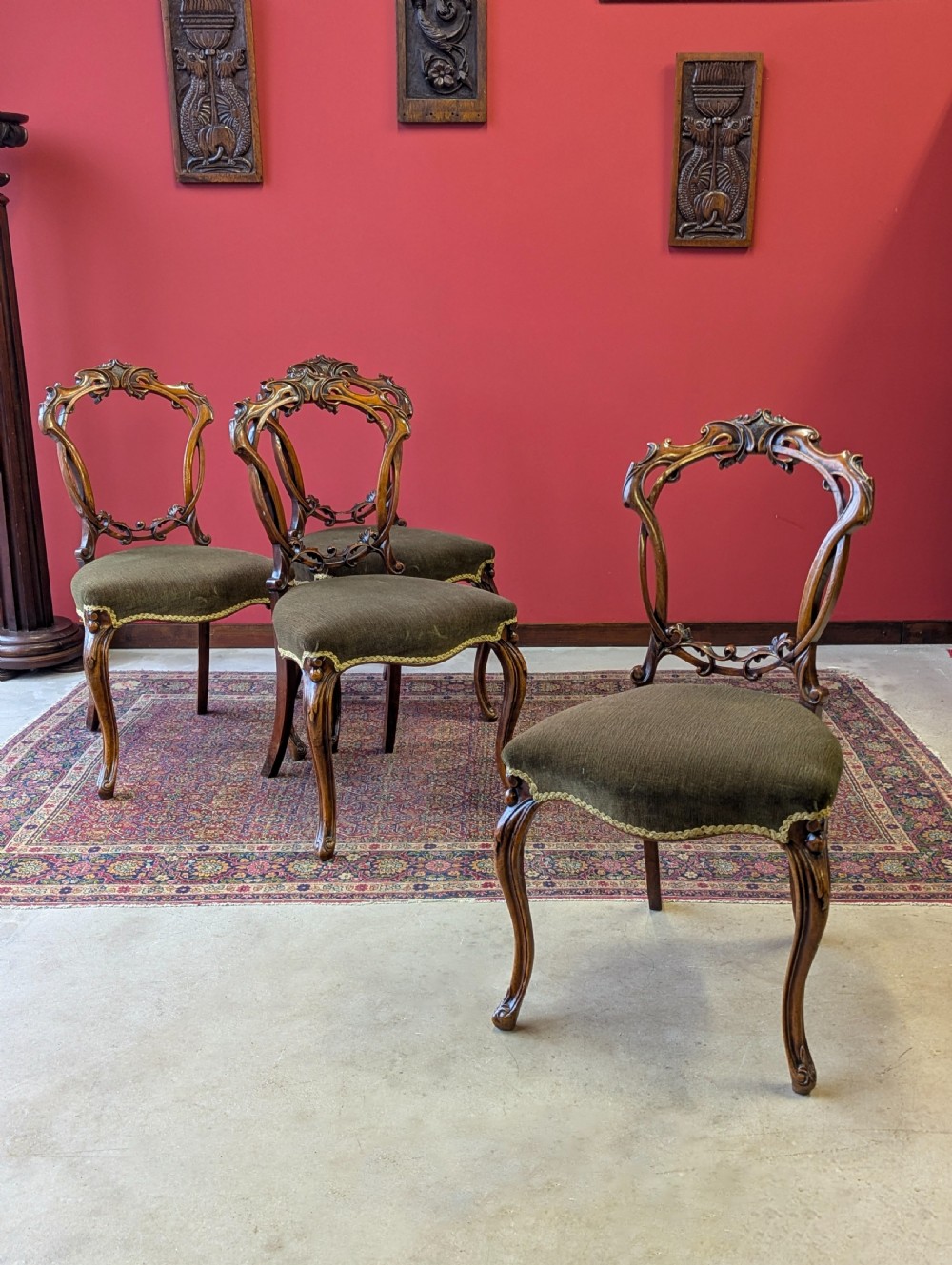 Antique Victorian Walnut Carved Balloon Back Chairs – Set of Four c.1870 View III