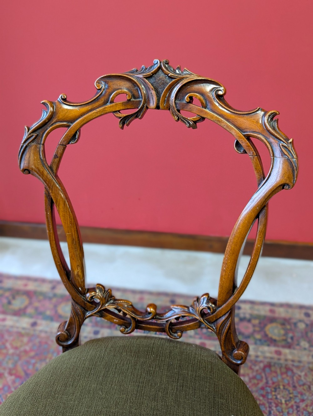 Antique Victorian Walnut Carved Balloon Back Chairs – Set of Four c.1870 View V