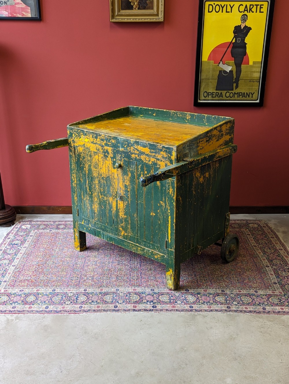 Antique Early 20th Century Industrial Wheeled Cupboard