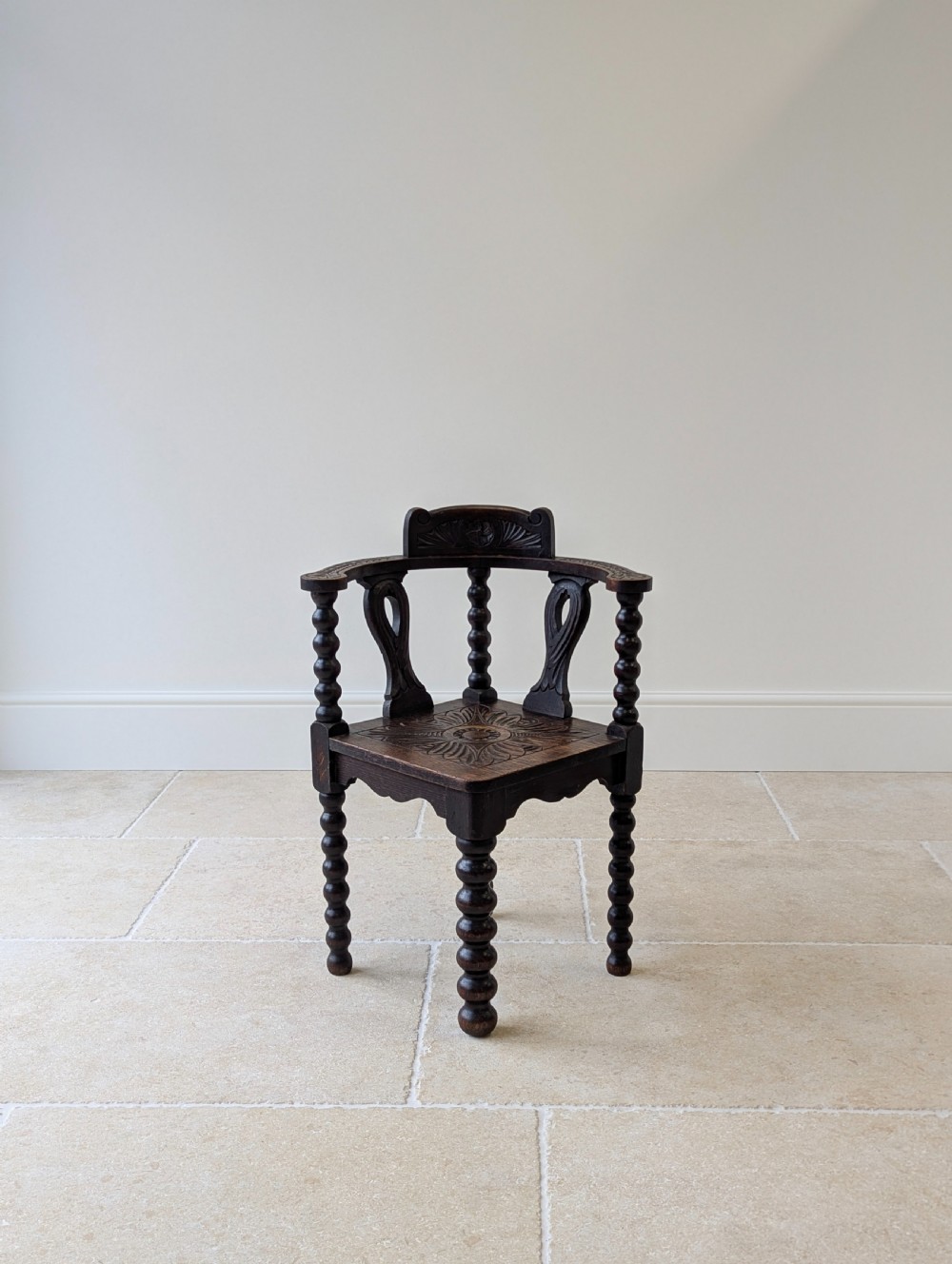 Antique Victorian Carved Oak Bobbin Corner Chair c.1890 View II