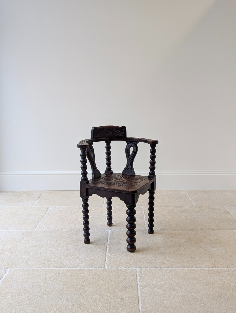 Antique Victorian Carved Oak Bobbin Corner Chair c.1890 View IV