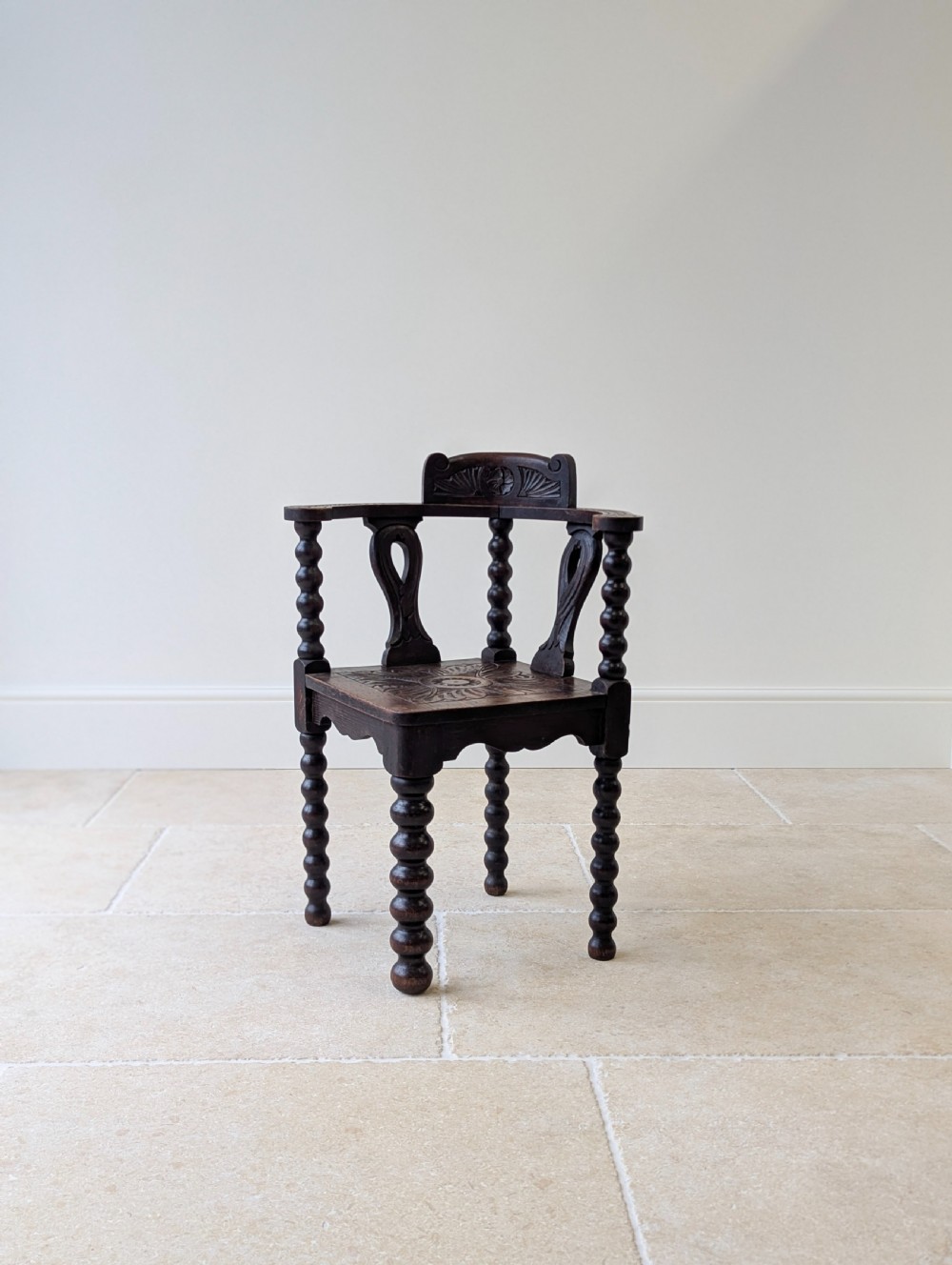 Antique Victorian Carved Oak Bobbin Corner Chair c.1890 View V