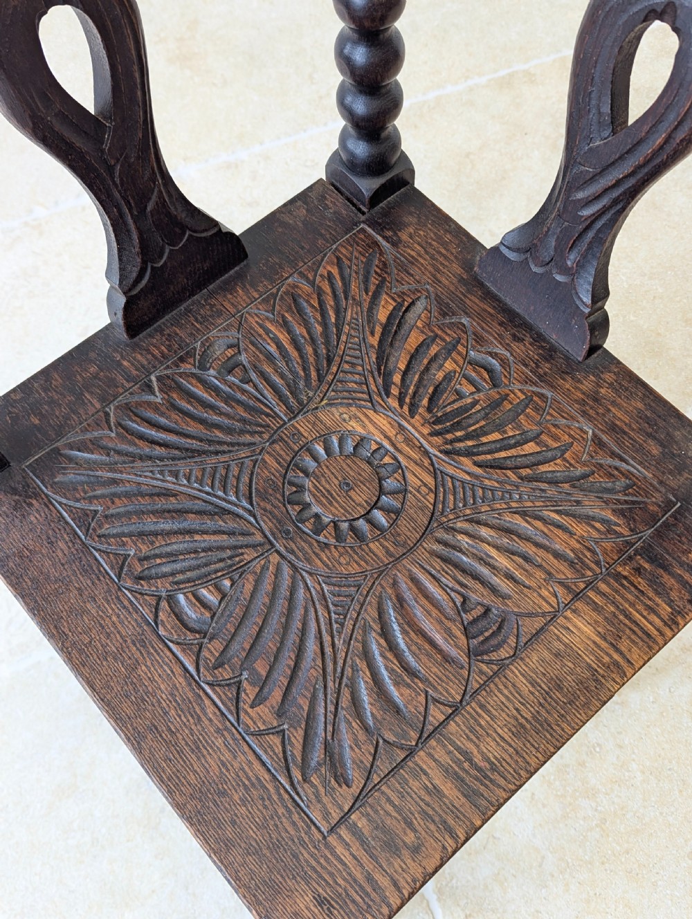 Antique Victorian Carved Oak Bobbin Corner Chair c.1890 View VIII