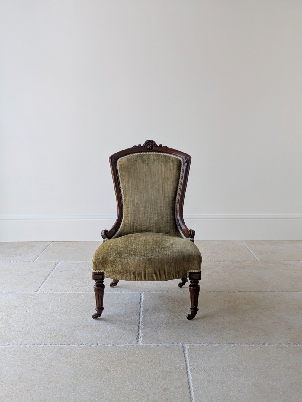 Antique Victorian Walnut Low Bedroom Chair c.1870 View II