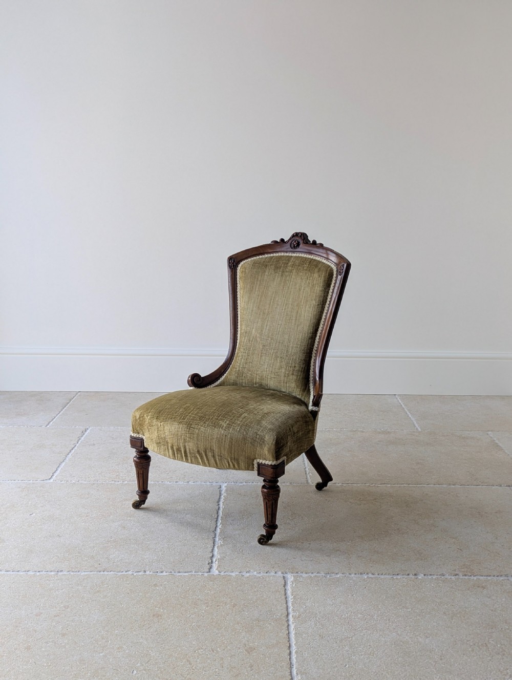 Antique Victorian Walnut Low Bedroom Chair c.1870 View X