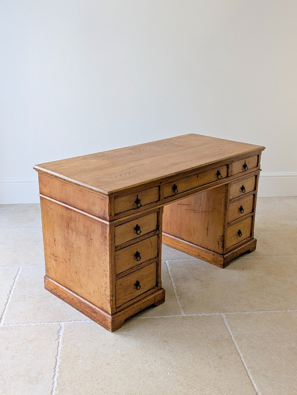 Antique Victorian Aesthetic Movement Solid Ash Pedestal Desk c.1880 View V