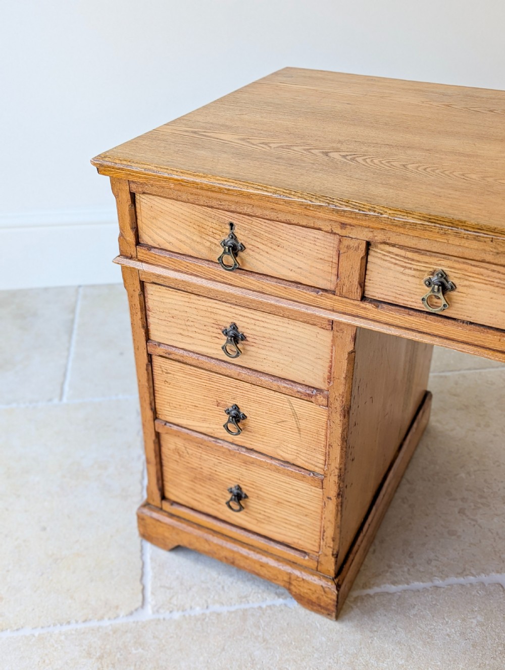 Antique Victorian Aesthetic Movement Solid Ash Pedestal Desk c.1880 View VI