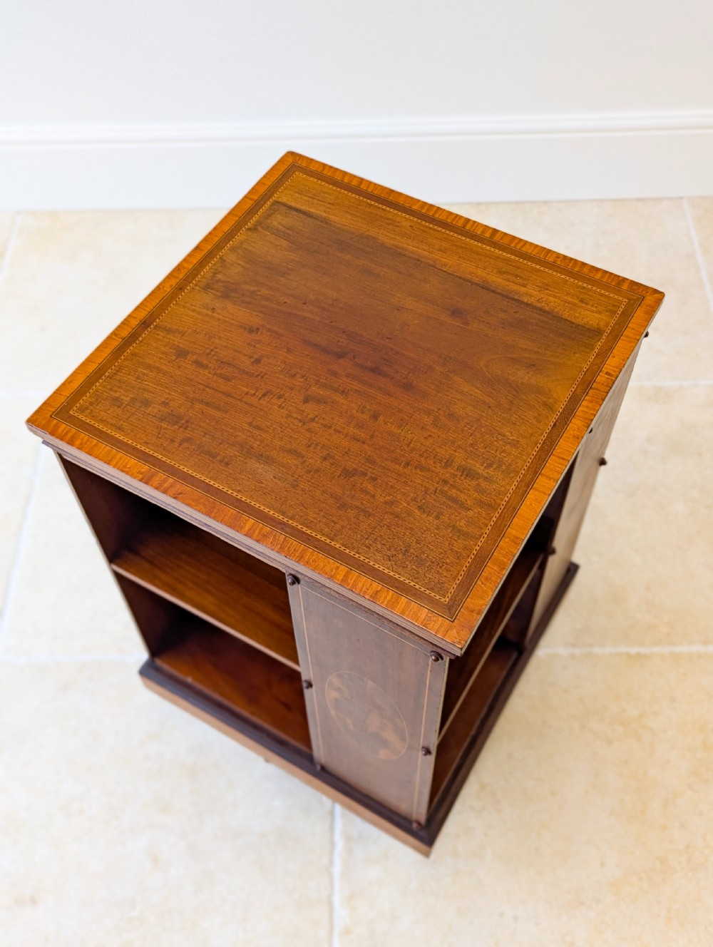 Antique Edwardian Inlaid Mahogany Revolving Bookcase c.1910 View II