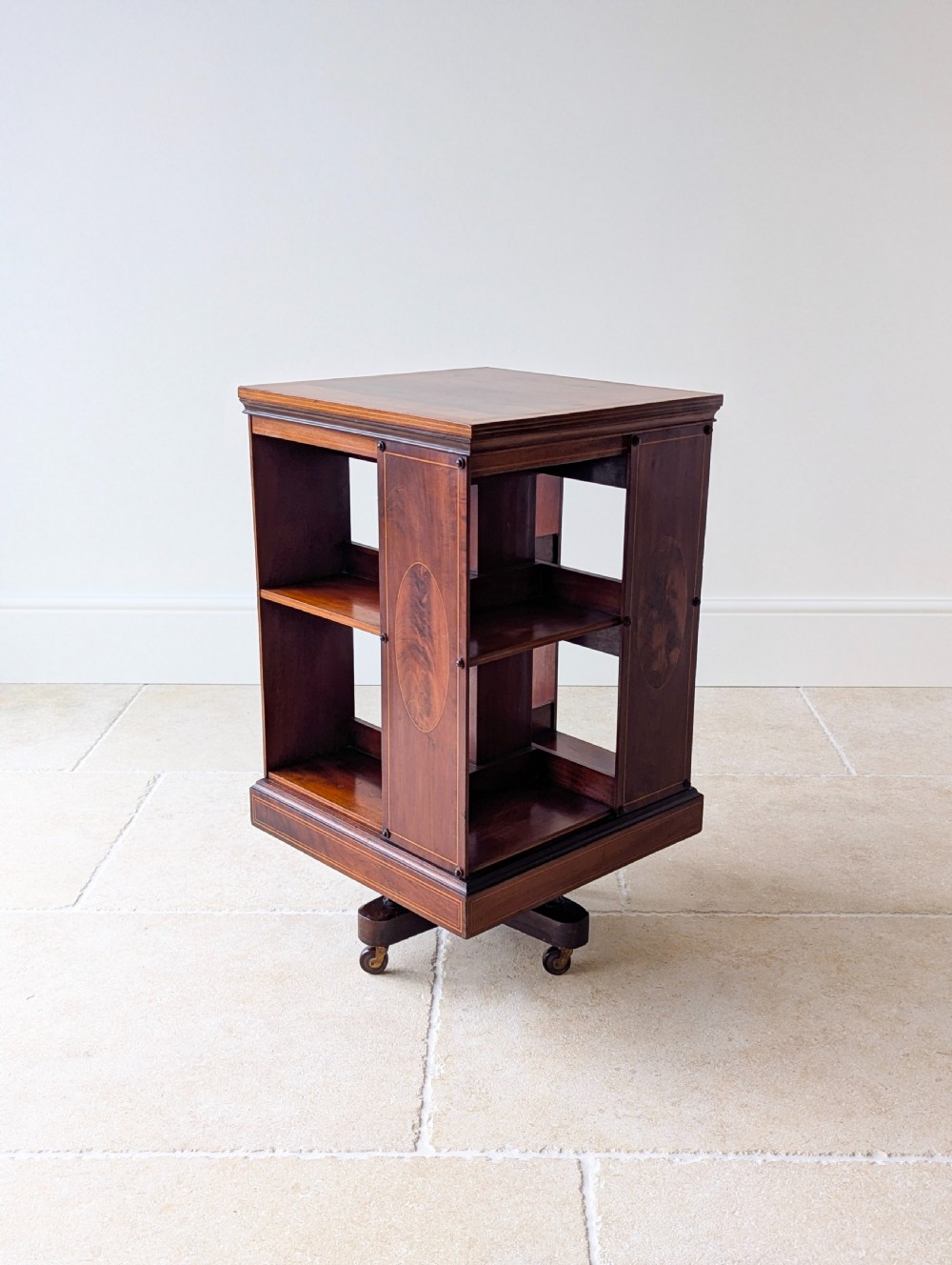 Antique Edwardian Inlaid Mahogany Revolving Bookcase c.1910 View IV
