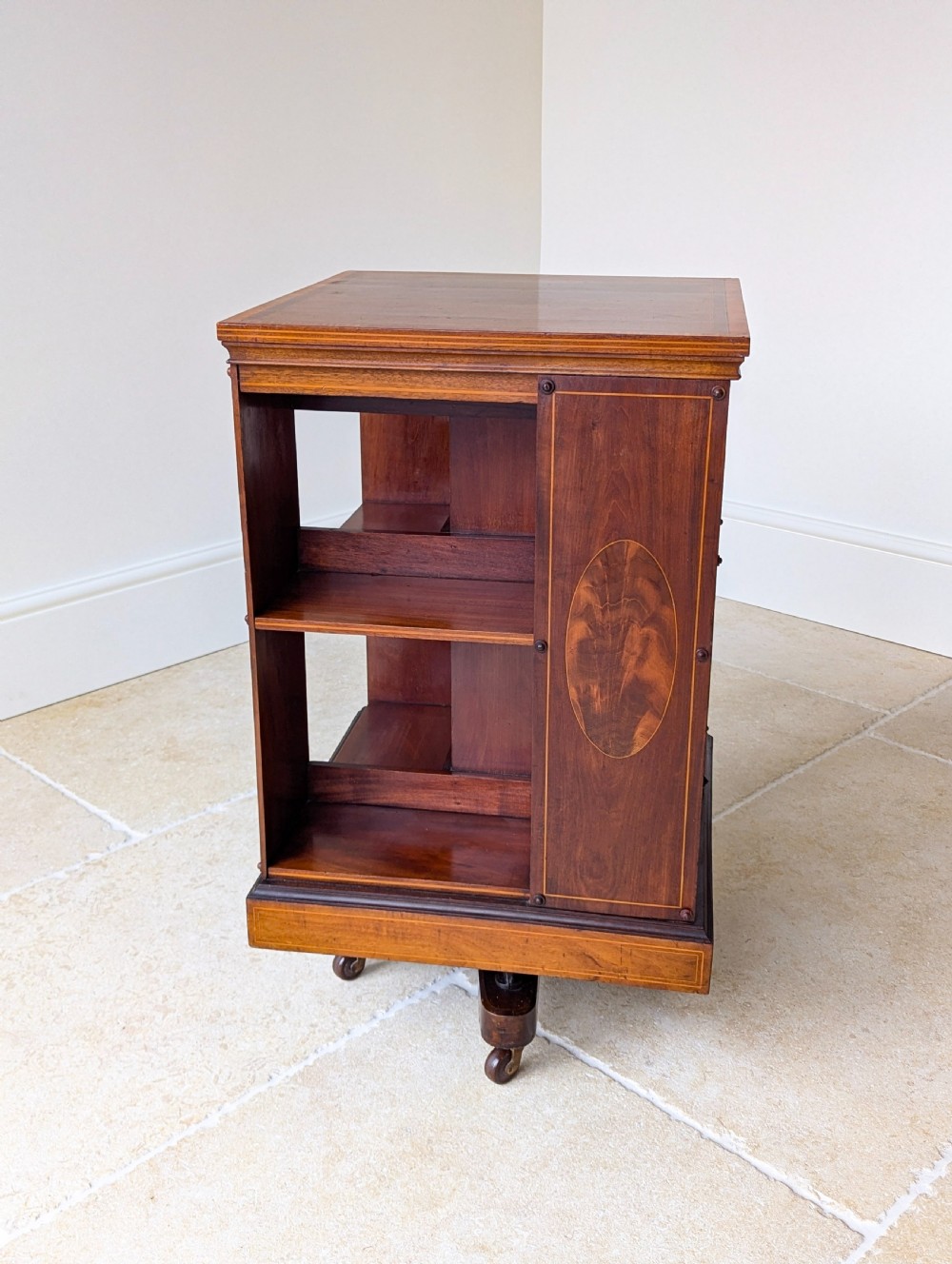 Antique Edwardian Inlaid Mahogany Revolving Bookcase c.1910 View VI