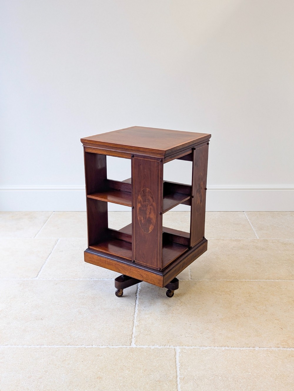 Antique Edwardian Inlaid Mahogany Revolving Bookcase c.1910 View XII