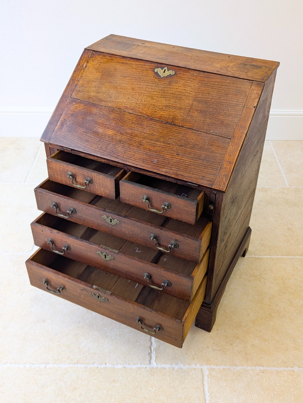 Antique George III Oak Bureau c.1780 View XI