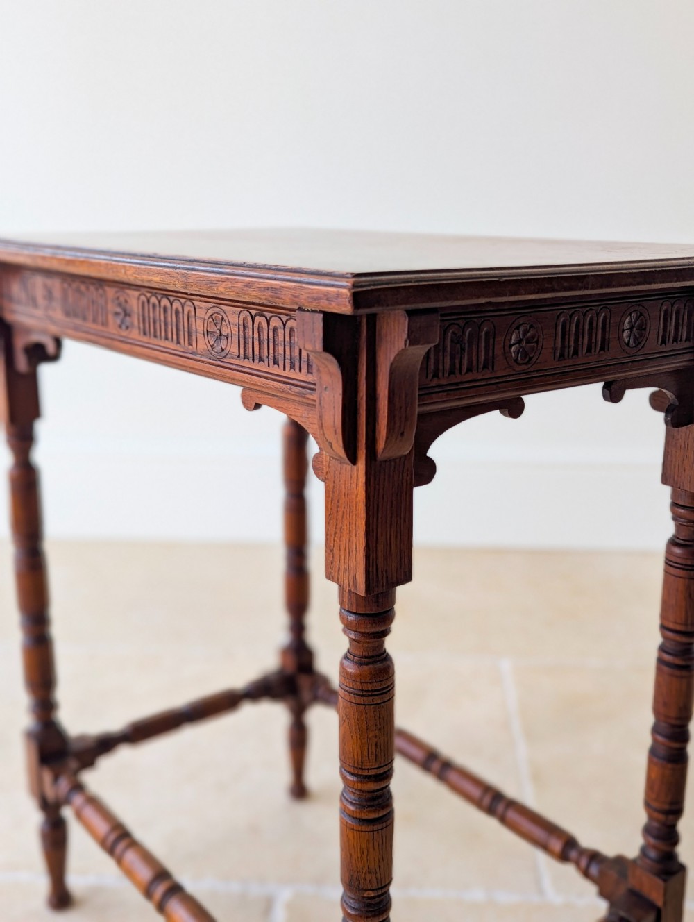 Antique Victorian Oak Jacobean Revival Occasional Table c.1890 View XII