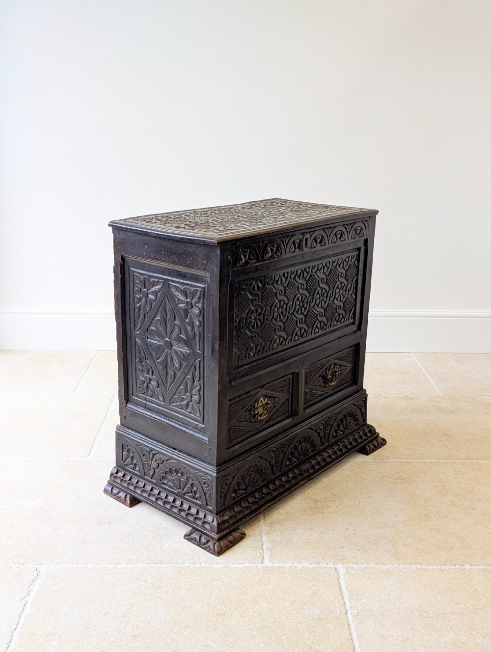 Antique Late 17th Century Carved Oak Mule Chest c.1680 View VII