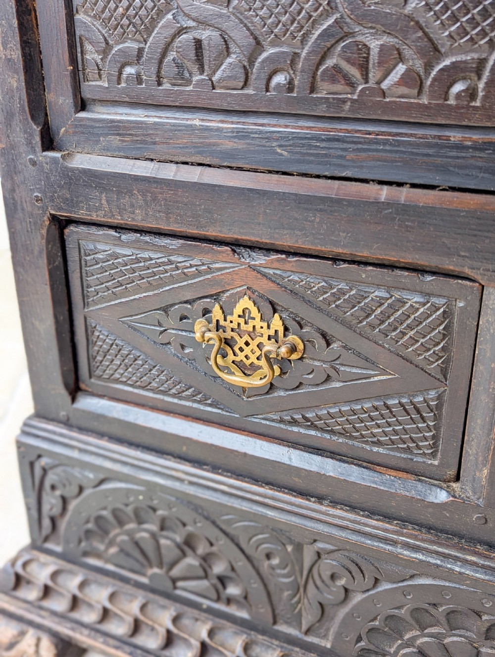 Antique Late 17th Century Carved Oak Mule Chest c.1680 View IX