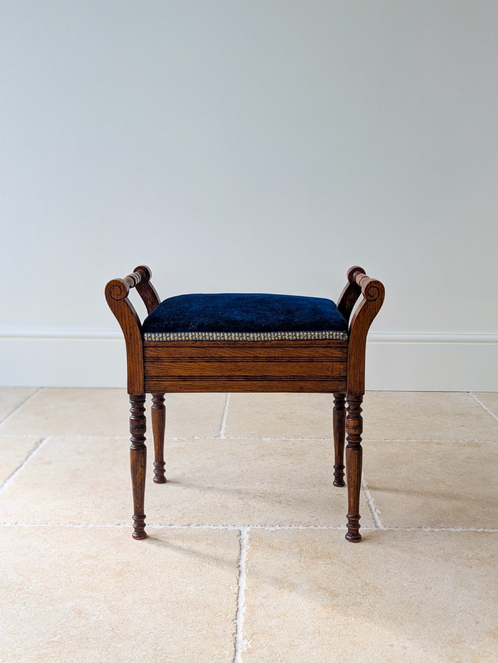 Antique Victorian Golden Oak Piano Stool with Storage c.1890 View II
