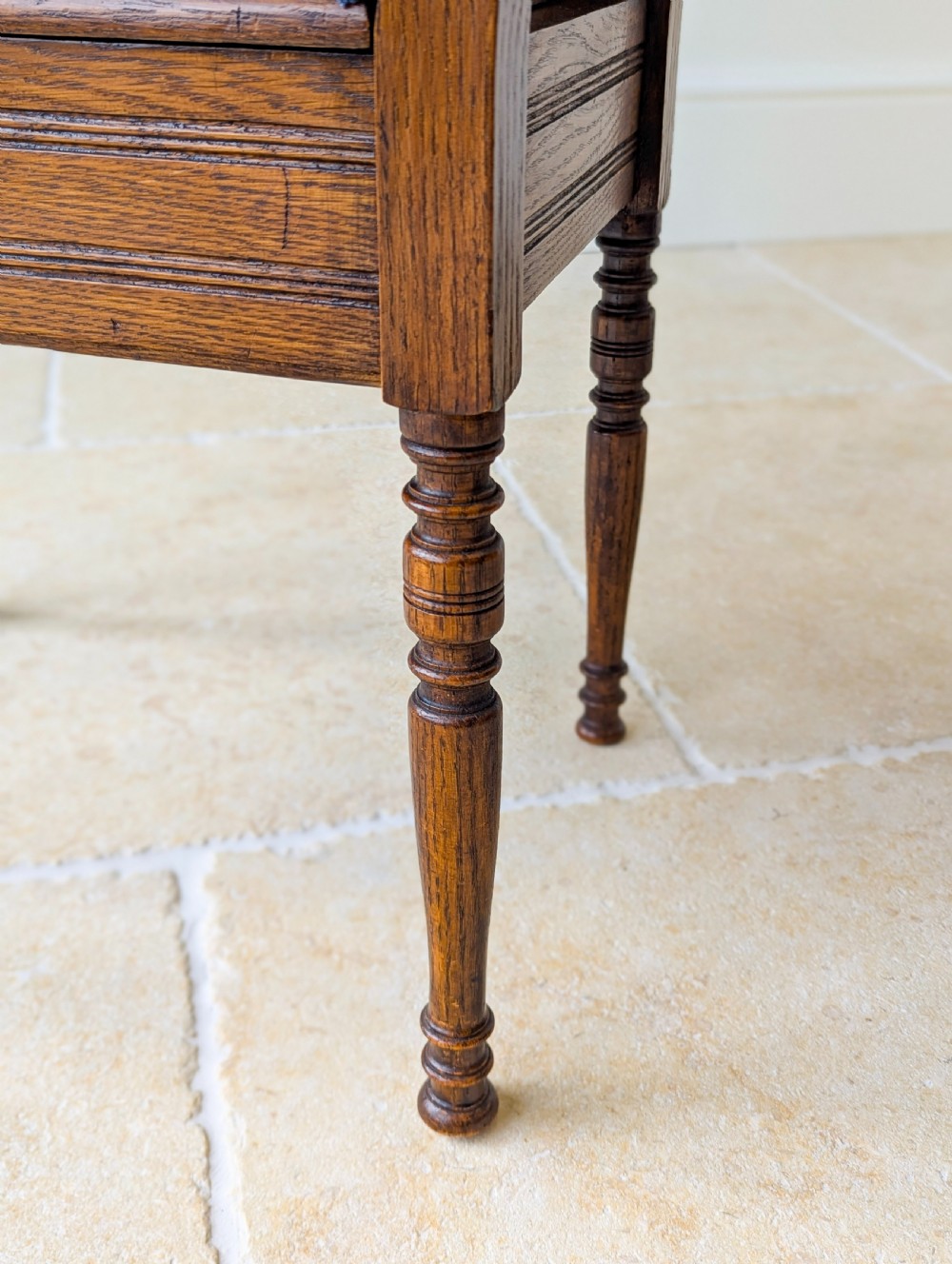 Antique Victorian Golden Oak Piano Stool with Storage c.1890 View VII