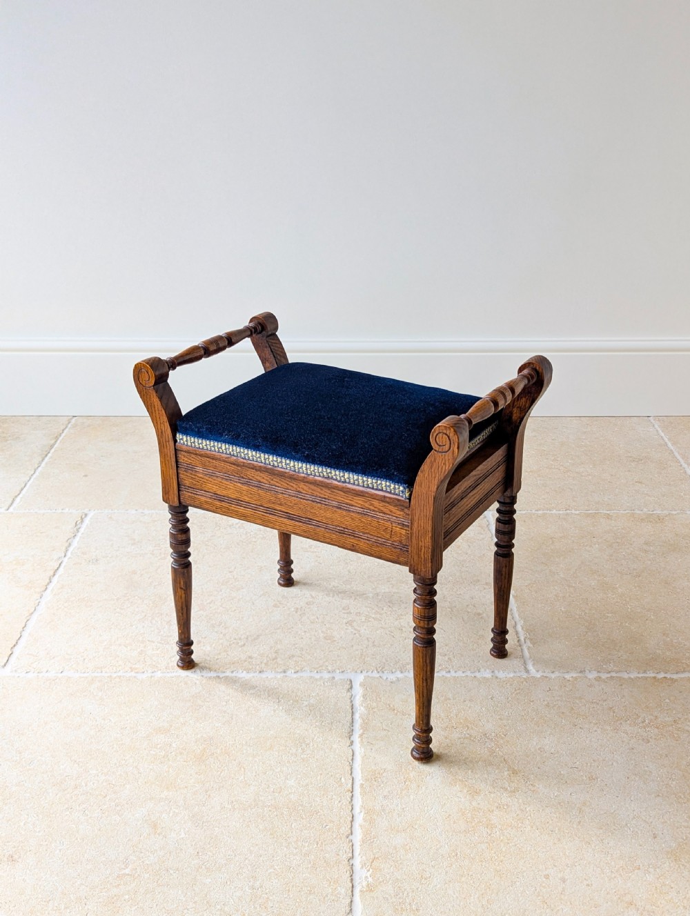 Antique Victorian Golden Oak Piano Stool with Storage c.1890 View IX