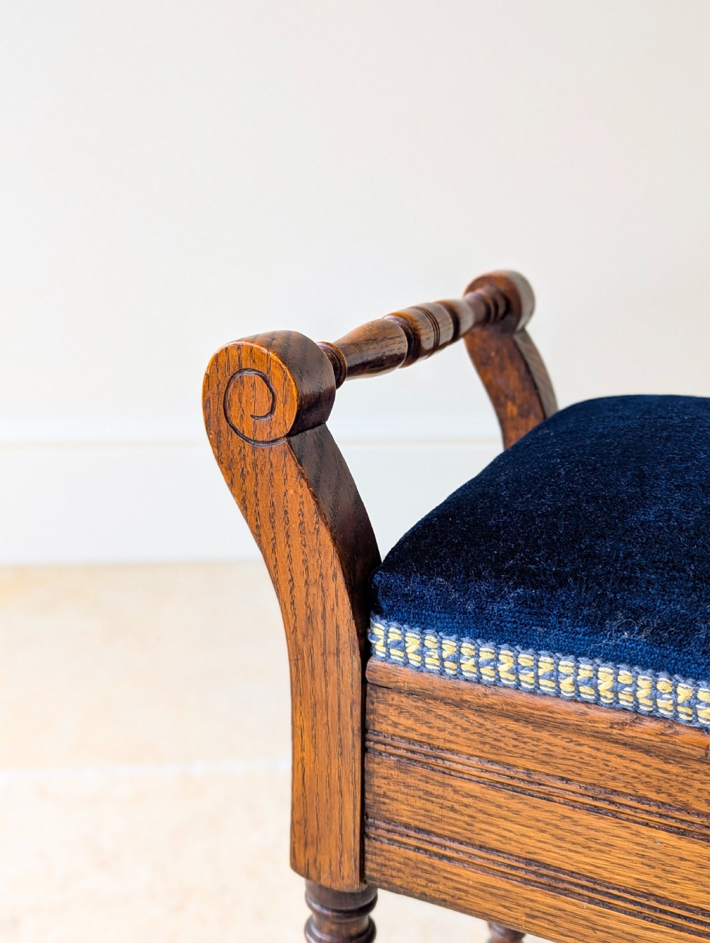 Antique Victorian Golden Oak Piano Stool with Storage c.1890 View XI