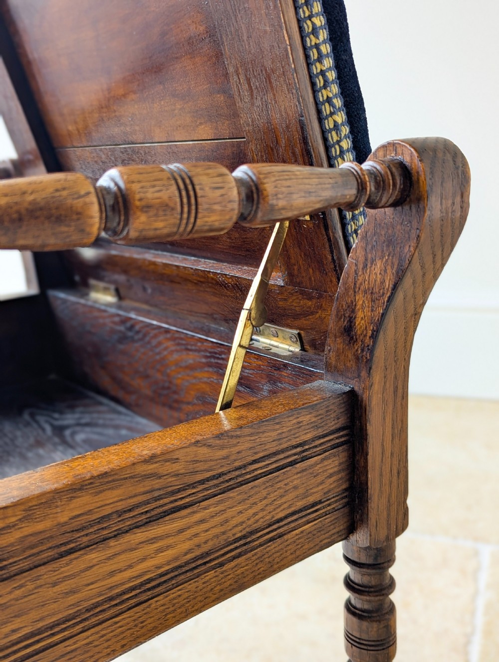 Antique Victorian Golden Oak Piano Stool with Storage c.1890 View XII