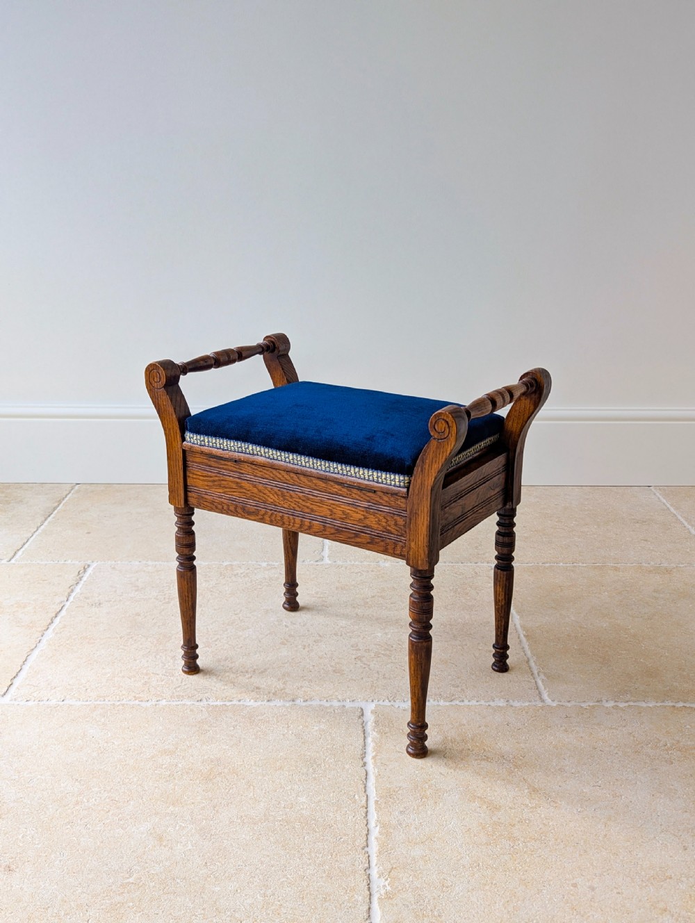 Antique Victorian Golden Oak Piano Stool with Storage c.1890 View XIII