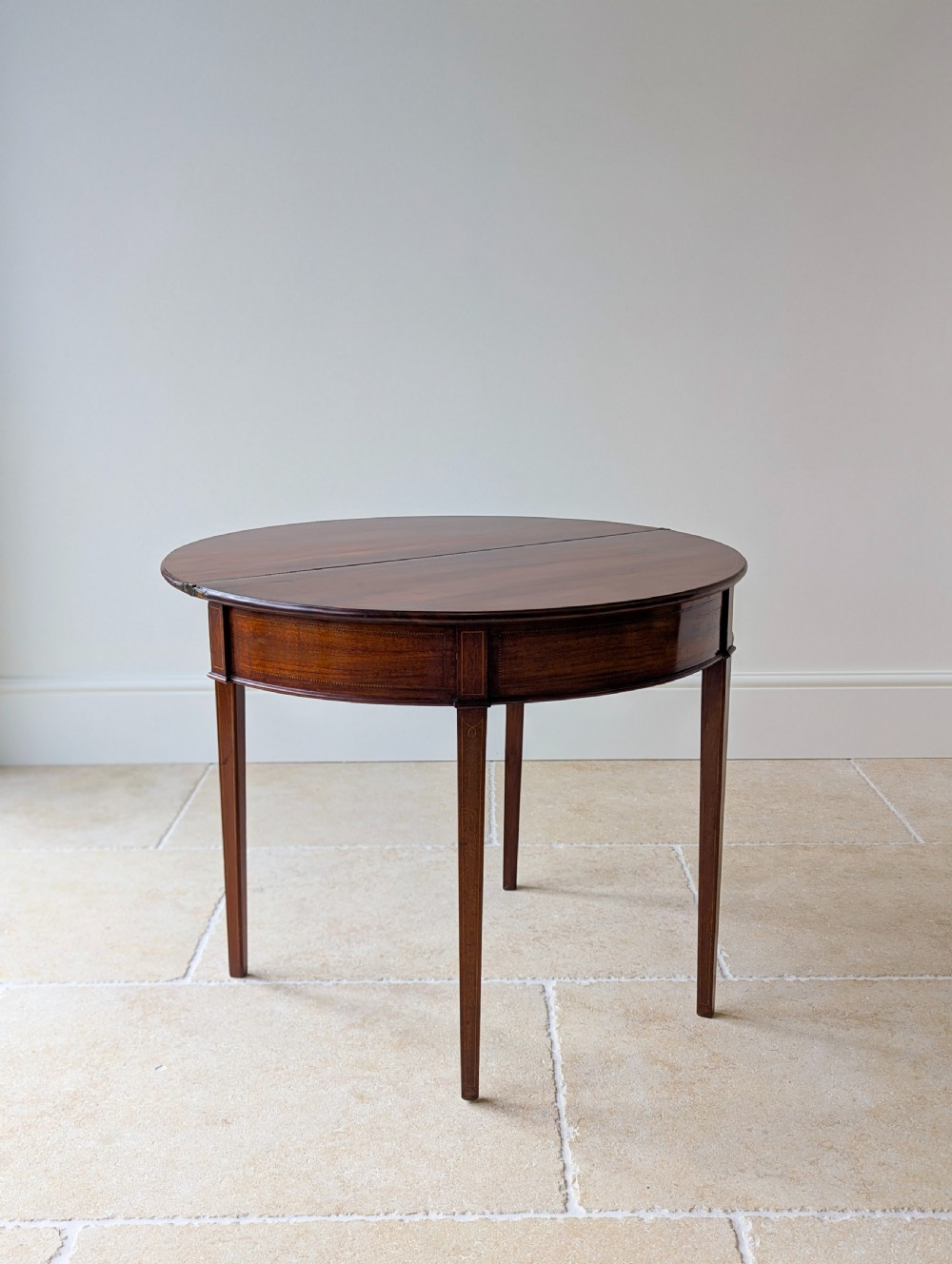 Antique George III Inlaid Mahogany Demi-Lune Fold-Over Tea Table c.1790 View II