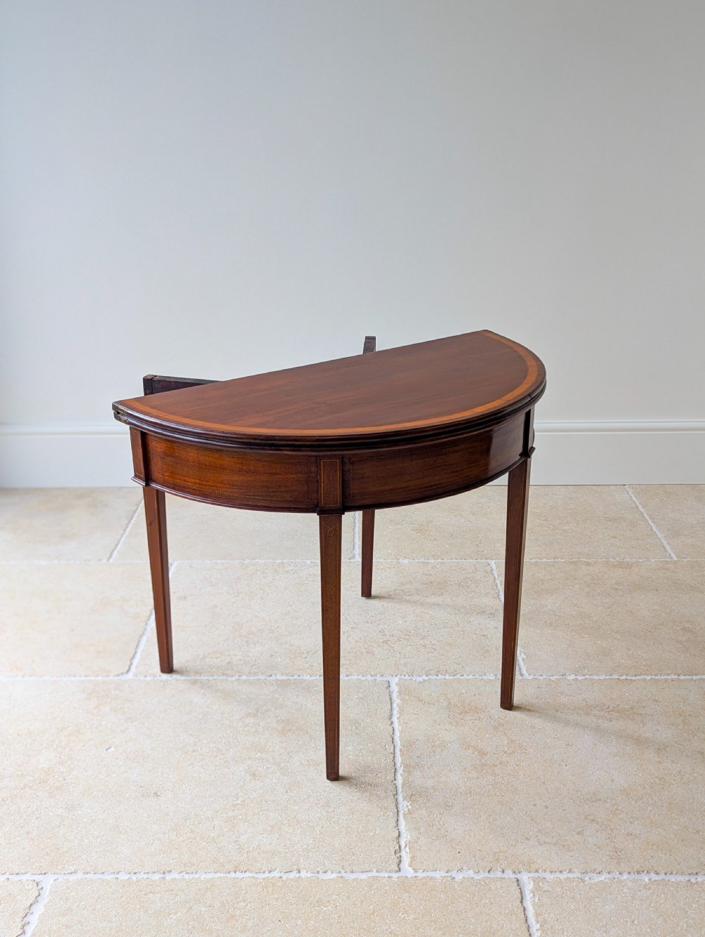 Antique George III Inlaid Mahogany Demi-Lune Fold-Over Tea Table c.1790 View V