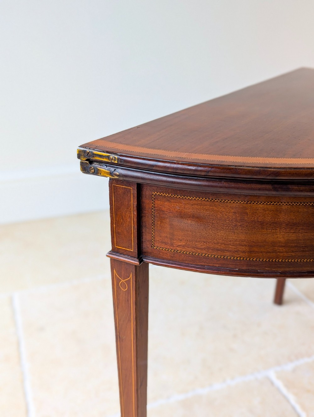 Antique George III Inlaid Mahogany Demi-Lune Fold-Over Tea Table c.1790 View IX
