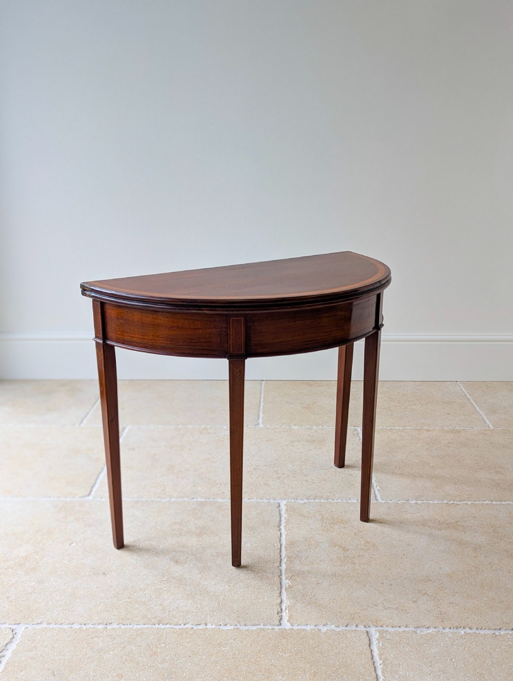 Antique George III Inlaid Mahogany Demi-Lune Fold-Over Tea Table c.1790 View X