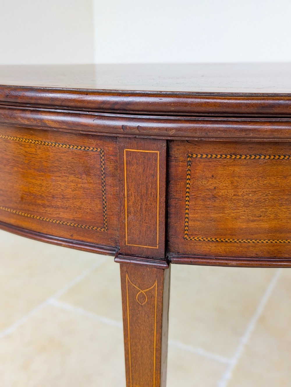 Antique George III Inlaid Mahogany Demi-Lune Fold-Over Tea Table c.1790 View XI